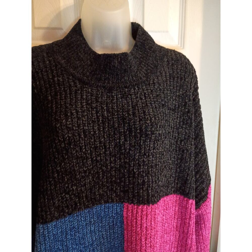 Margeaux & Ellie Pullover Sweater Colorblock Black Pink Blue Sz 2x